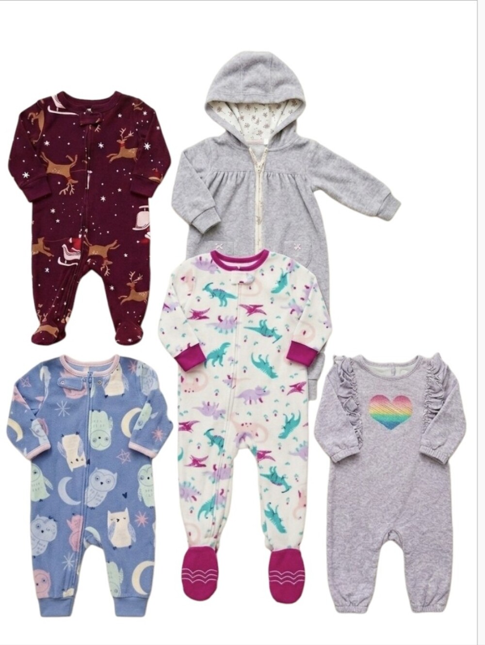 Carters Monkey Bars Baby Girl Sleepers Bundle 12 Months Rainbow Lot 5 Pc Hooded